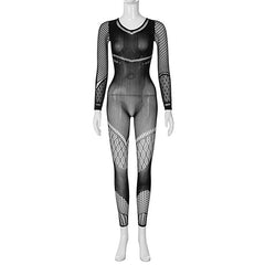 Mesh Sheer Cutout Trousers High Waist Tight Jumpsuit