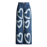 Jeans mit hoher Taille, drapiert, Retro, weites Bein, gerades Bein, bedruckt, Love Slimming Loose Jeans