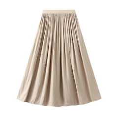 Jupe longue en soie artificielle double face drapée taille haute amincissante plissée ligne A