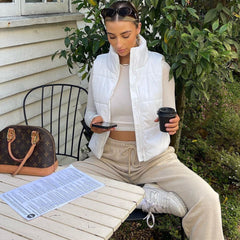 Vest Cotton Padded Jacket StCollar Elastic Waist Zipper Personality Pocket Coat