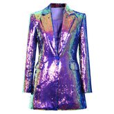 Cool Color Heavy Embroidery Sequ Blazer Collar One Button Coat