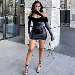 Robe fourreau tendance en similicuir avec ourlet effiloché et coutures sur le dessus