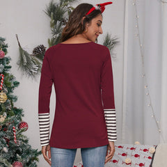 Weihnachts-Langarm-T-Shirt mit Rundhalsausschnitt und Buchstabengrafik