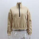 Lockere Sweatshirt-Oberteile mit Reißverschlusskragen und langen Ärmeln