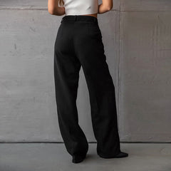 Black Office High Waist Slim Fit Slimming Straight Pants Trousers
