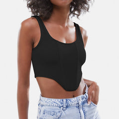 Boning Corset Sling Top Slim Rib Solid Color Vest
