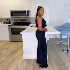 Ensemble deux pièces slim à ruban plissé assorti, couleur unie, taille haute, jambes larges