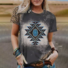 Short Sleeved T shirt Citizen Loose Western Print Simple Tops