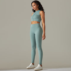 Seamless Knitted Zipper Thread Sports Vest Pants Yoga Fitness Suit