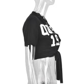 T-shirt à lacets et manches courtes avec découpes en ciment adhésif