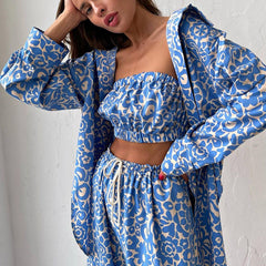 Early Long Sleeved Shirt Tube Top High Waist Trousers sets Printing Wear