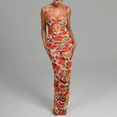 Ensemble jupe plissée dos nu à bretelles imprimées