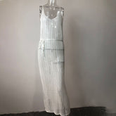 Beach Casual Solid Color Knitted Hollow Out Cutout Out Camisole Knitted Dress Blouse Outer Dress