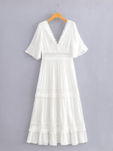 Short Sleeve V neck Lace Maxi Dress