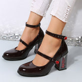 Escarpins Mary Jane à talons hauts épais et roses pour femmes