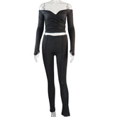 Wickel-Oberteil mit langen Ärmeln und Hose, lässiger Sportanzug