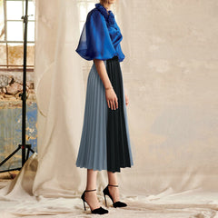 Large Swing Skirt Color Matching Pleated Skirt Pleated Slim Fit Patchwork Skirt