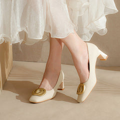 Women's Fu Square Toe Pumps Low Simple Heels