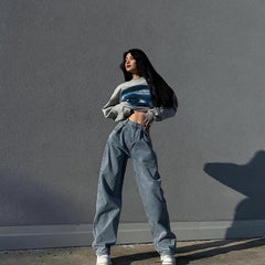 Trendy Mop Pants High Waist Wide Leg Pants Straight Leg Pants Jeans Loose Pants