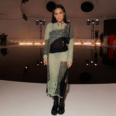 Long Sleeve Knitted round Neck High Waist Slim Maxi Dress