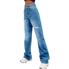 Loose High Waist Mopping Ripped Denim Trousers