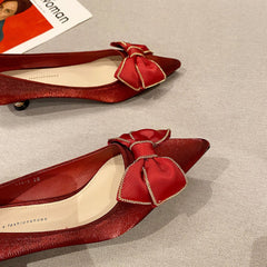 Women's Bow Low Pointed Stiletto Apricot