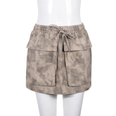Camouflage Personalized Tied Elastic Waist Pocket Ultra Short Skirt