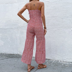 Slim Strap Red Wide Leg Jumpsuit
