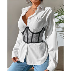 Fashionable Outerwear Street Vest Sequin Girdle Steel Ring Boning Corset Lace Up Slim Fit Girdle