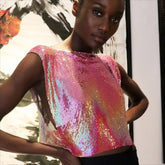 Débardeur à sequins en métal pour festival de musique, gilet doux et épicé