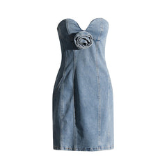 Denim-Tube-Top, Blumenkleid, Jeanskleid, enge Taille, schmale Hüfte