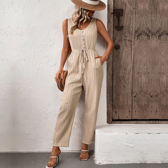 Solid Color Suspender Jumpsuit