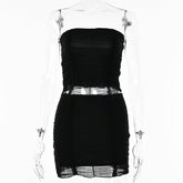 Street Shooting Tube Top Short Vest Two-Piece Set Sheer Mesh Skirt Outfit