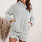 Ensemble pull à capuche en peluche, vêtements d'intérieur décontractés, ensemble deux pièces en peluche double face