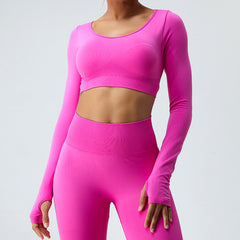 Quick Drying Seamless Long Sleeve Yoga Wear Cross Beauty Back Yoga Jacket Sports Fitness Top