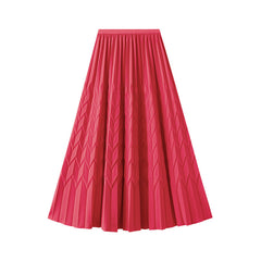 Elastic High Waist Solid Color Pleated Skirt Mid Length A line Large Hem Skirt