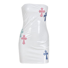 Stretch Leather Cross Embroidery Chest Wrapped Dress