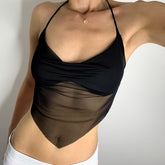 Gilet taille haute dos nu coupe slim à lacets transparent sous-vêtements col en U type sangle