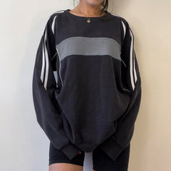College Contrast Color Budding Stitching Loose Long Sleeve Crew Neck Sweater Casual Sports Top