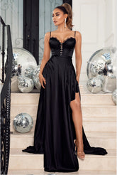 Robe de banquet en coton fendue sur la poitrine, robe de demoiselle d'honneur