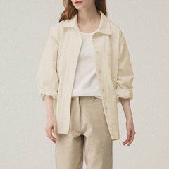 Shirt Twill Turn down Collar Coat Simple Mid Length Cotton Niche Casual Artistic Long Sleeve Shirt
