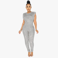 Sequined Sleeveless Slim Fit Bodysuit without Belt