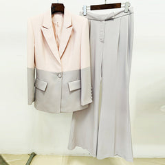 Business One Button Color Matching Mid Length Suit Bell Bottom Pants Suit Two Piece Blazer Suit Set