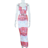 Camisole imprimée à découpes, gilet crayon mi-long