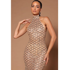 Backless Nightclub Partymal Dress Rhinestone Sequined Transparent Dress