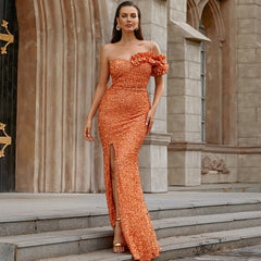 Sleeveless Elegant Long Sequined Backless Evening Dress Bridesmaid Dress