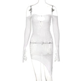 One-Neck off-the-Shoulder Hollow-out Long Sleeve See-through Dress