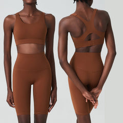 Breathing Cup Short Yoga Suit Nude Feel Sports Fitness Cropped Pants Two Piece Suit