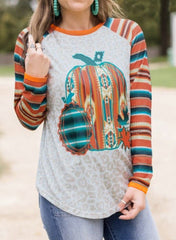 Halloween Sweater Leopard Print Stud Printed Contrast Color Long Sleeves Sweater