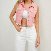 Jeansjacke Street Hipster Jeansjacke mit Perlen und ausgefranstem Saum